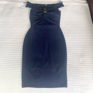 Quiz navy knot front off shoulder dress size 6